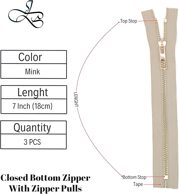 #5 Gold Metal Zipper - 50+ Colors - 3 PCS - (4-14 inches) Sizes - Luxury Lightweight Handcraft Metal Zippers with pulls for Purses Bags Pockets Shoes Sewing & Crafts DIY ZP02577