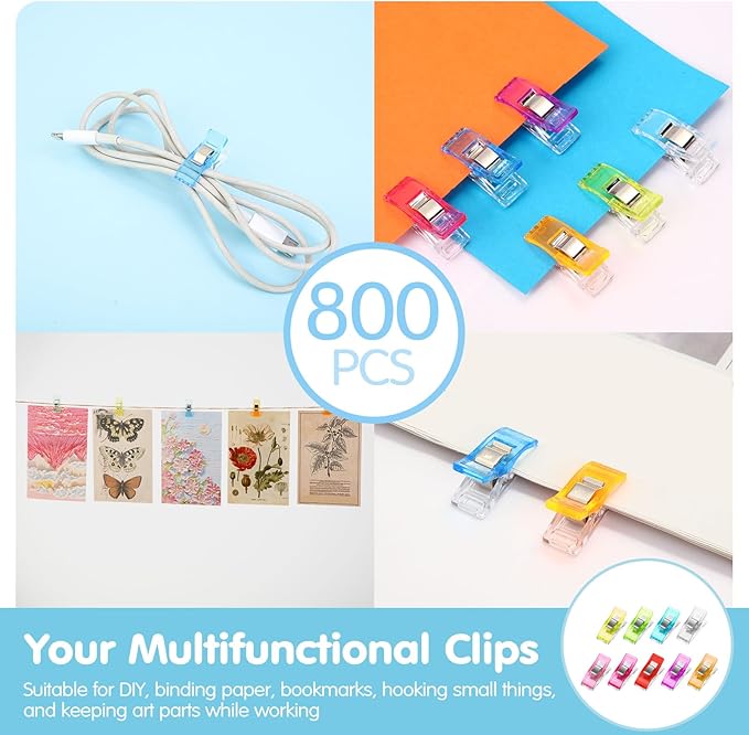 800 Sewing Clips Quilting Supplies Multipurpose Plastic Fabric Clips Assorted Colors for Sewing Quilting Binding Crafts