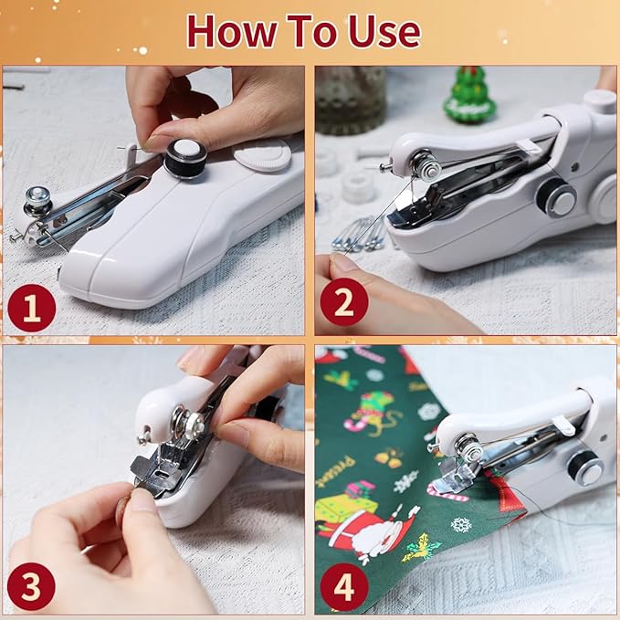 Handheld Sewing Machine for Beginers, 8 Pieces New Year's Fabric,Dual Power Supply Sewing Tool,Mini Sewing Machine Perfect for Home Travel Cloth Repair,2026 New Year DIY Gifts