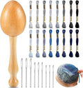 Jexine Darning Egg for Socks Wooden Darning Supplies Kit with 9 Large Eye Needles 16 Colors Sewing Threads for Socks Clothes Adults Darner DIY Handicraft Home Sewing Care(Grey Blue)