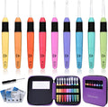 Lewhoo Light Up Crochet Hook with Battery 2.5-6.5mm, 9 Size Led Crochet Hooks Set with Bag for Dark Yarn, 3 Packs Replacement Batteries Crochet Needle Set