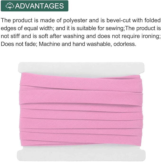 MECCANIXITY 1/2 Inch Double Fold Bias Tape Continuous Bulk Cotton Bias Tape for Sewing Seaming Quilting Hemming Binding Crafts (Pink 6 Yards)