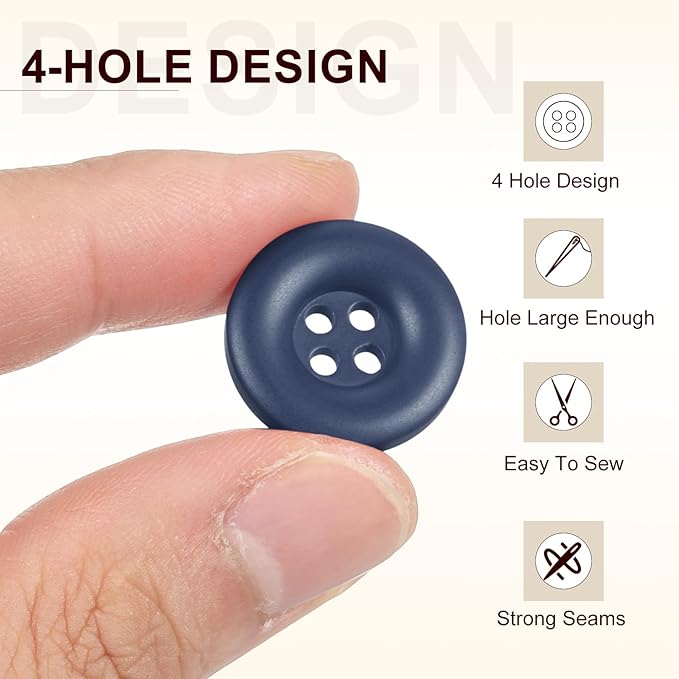 HARFINGTON 50pcs Sewing Button 20mm (3/4 Inch) 4 Holes Resin Thickened Round Crafting Replacement Buttons for Clothing DIY Crafts Decoration, Dark Blue