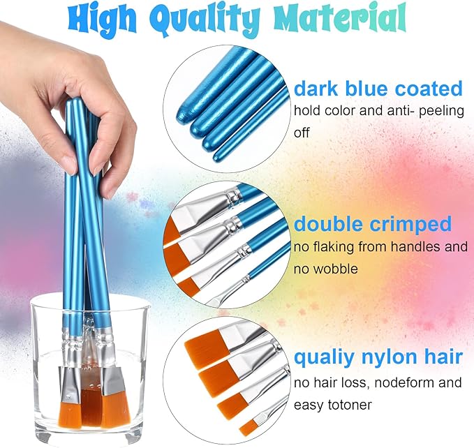 60 Pcs Paint Brush Set Bulk Acrylic Brush Wood Paint for Detail Art Crafts Kids Artist Adult Watercolor Oil Face Body(1, 0.75, 0.5, 0.25 Inch,Flat Style)