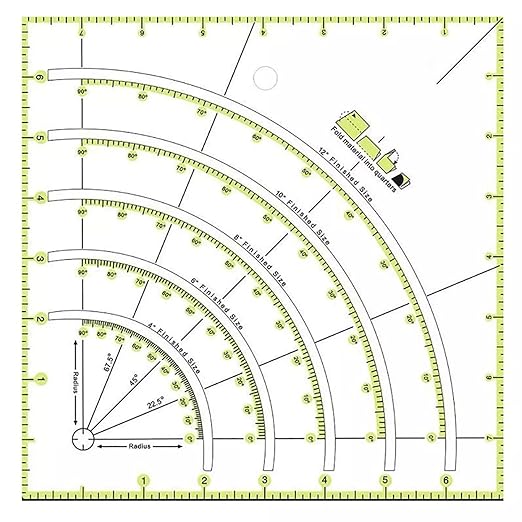 Arcs & Fans Quilt Circle Cutter Ruler Multifunctional Acrylic Quilting Ruler Cutting Patchwork Ruler with Double Colored Lines for Cutting Cloth Ruler Template Sewing Crafts