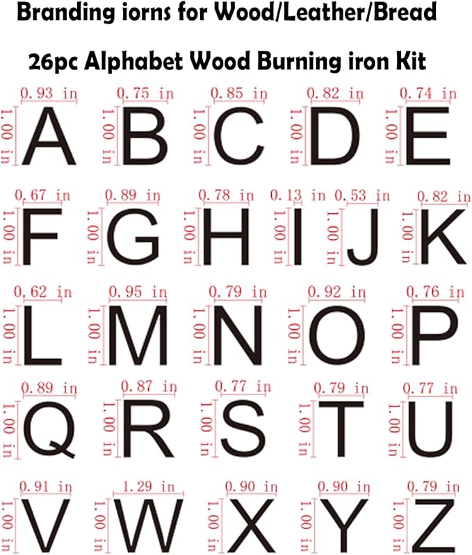 1 Inch 26 Pcs Letter Branding Iron for Wood, Branding Letters for Hats Leather and Bread Steak Food, Branding Iron Gifts for Woodworking Wedding Christmas (1" Alphabet A-Z)