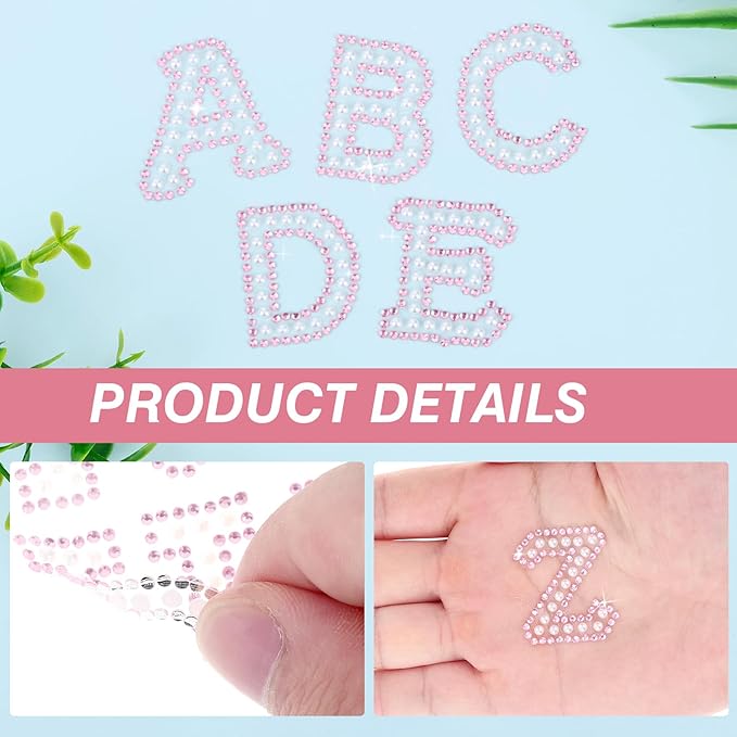 107 Pcs Pearl Letter Stickers,3 Sheets A-Z Glitter Rhinestone Letter and 1 Sheet 0-9 Pearl Number Stickers,Self Adhesive Sticky Letters for DIY Crafts Scrapbooking (White+Pink)