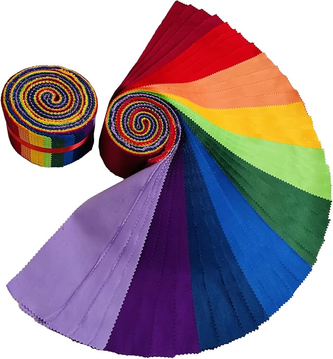 Jelly Roll Fabric 100% Cotton Quilting Fabric, 40 Pre-Cut Strips (2.5 x 44 Inch) for Quilting and Sewing - 10 Assorted Solid Colours-Five Solid Colors