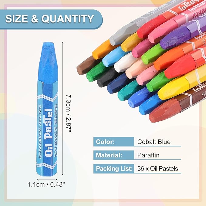 PATIKIL Cobalt Blue Oil Pastels, 36Pcs Soft Oil Crayons Pastels Stick Vibrant and Creamy Art Supplies Bulk for Artists Beginners Art Painting Drawing Blending Graffiti Gallery
