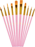 Paint Brush Set, 10 Pcs Paint Brushes for Acrylic Painting, Round Pointed Tip Detail Small Paint Brush for Oil Watercolor Canvas Face Body Boards Rock, Adult Drawing Arts Crafts Supplies, Pink