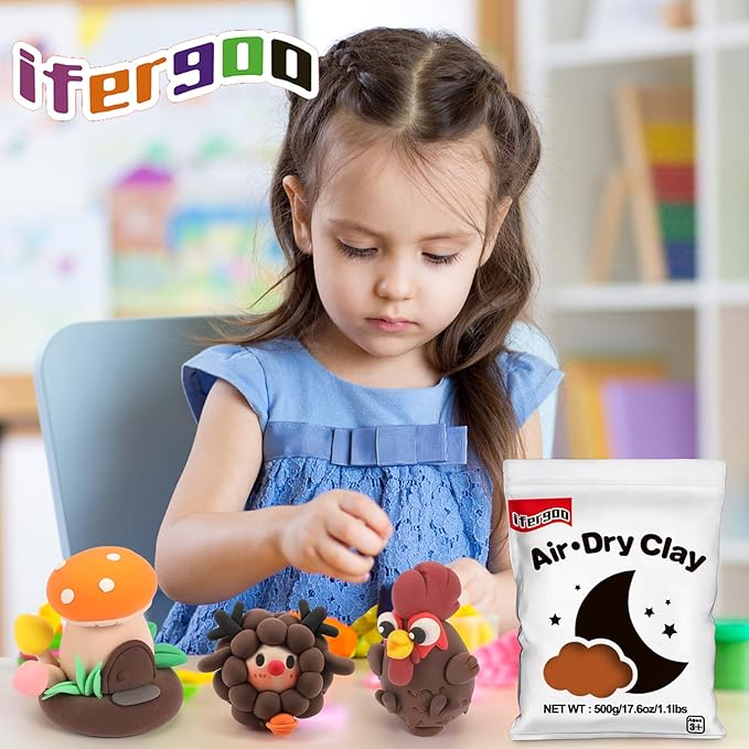 Ifergoo Brown Modeling Clay- Moldable Cosplay, Air Dry, Squishy Molding Clay for Adult Arts & Craft Project, Fake Bake, Slime Supplies, 1.1LBS/500G