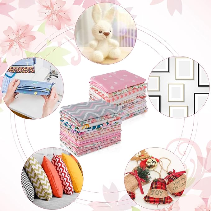 30 Pieces 10 x 10 Inches Cotton Fabric Bundle Squares Patchwork Floral Fabric Sewing Quilting Bundles Assorted Pattern Cloth for DIY Scrapbook Craft Making(Sweet)