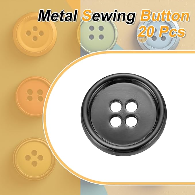HARFINGTON 20pcs Metal Sewing Button, 18mm 4-Hole Round Suit Shirts Coats Clothes Sewing Buttons for Decoration Craft, Gunmetal