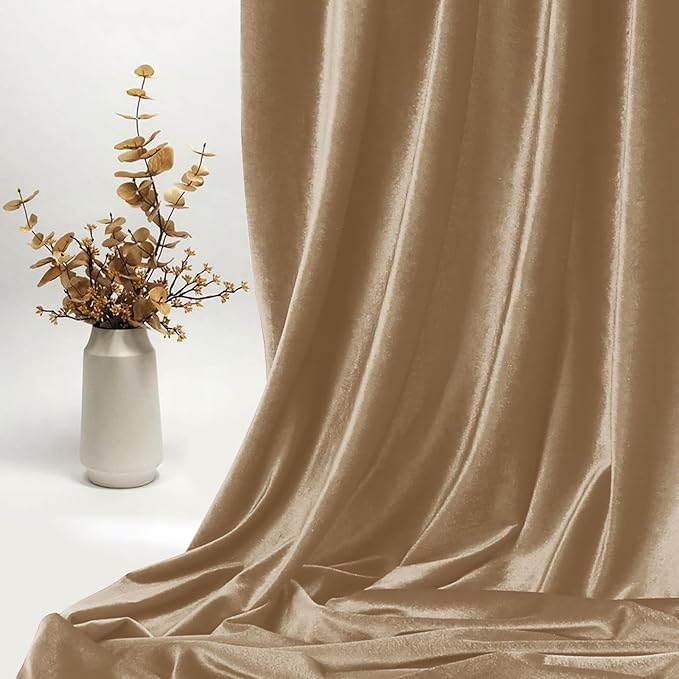 KKJIAF Taupe Stretch Velvet Fabric 60 Inch Wide, 2 Yard Soft Stretchy Fabric for Sewing Clothes, Apparel, Costume, Crafts - 90% Polyester 10% Spandex