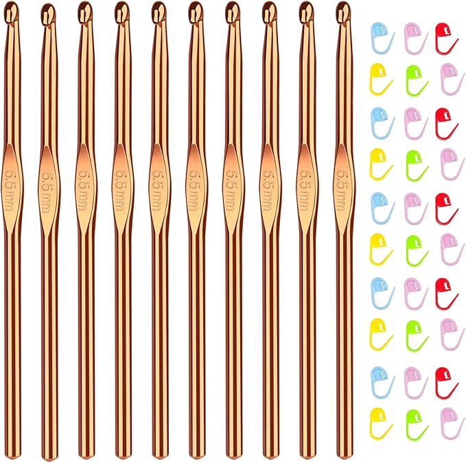 Aeelike 10pcs Size I / 5.5mm Crochet Hooks,Aluminum Crochet Needles and 30pcs Stitch Markers for Beginner and Advanced, Crocheter Hook Set for Learning How to Crochet