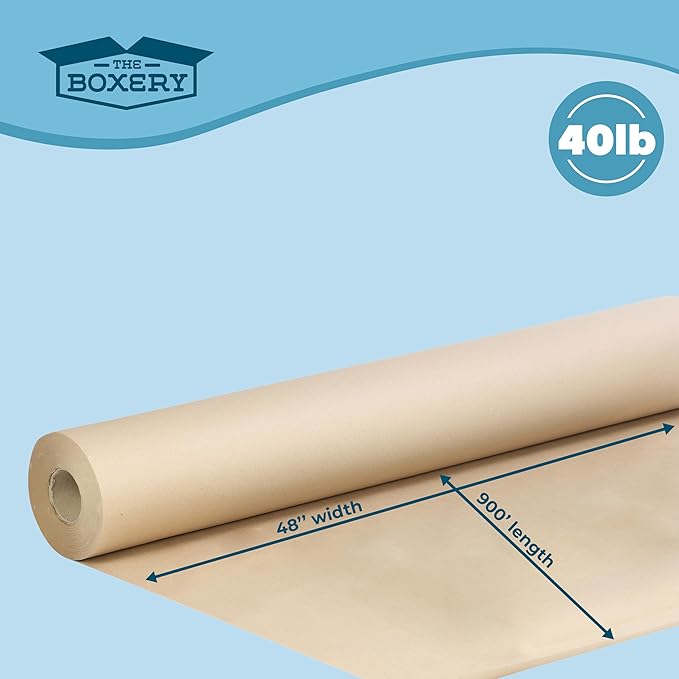 The Boxery Kraft/Brown Kraft Paper Roll, 48” x 10,800” (900’)-40lb. Thickness-Brown Wrapping Paper, Natural Kraft Packing Paper, Void Fill, Arts/Crafts, Bulletin Boards, Gift Wrapping