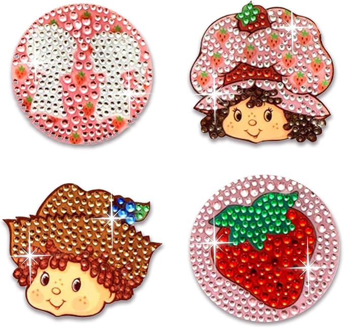 StickerBeans® Rhinestone Stickers BOY Meets Girl® x Strawberry Shortcake® 4-Pack, 2” x 2” Sparkly Cut-to-Shape Adhesive for Collecting, Trading, Scrapbooking, Laptops, Phone Cases for Kids & Teens
