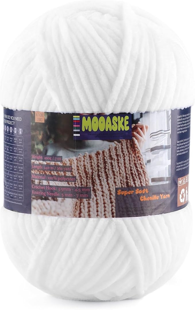 Fluffy Chenille Yarn for Crocheting - Baby Blanket Yarn for Knitting - Velvet Yarn for Amigurumi Crochet, Ultra Soft Yarns Weight Per Roll 200g/7oz, Length 240m/262yard