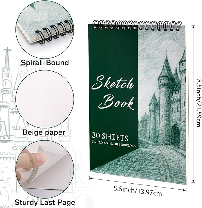 20 Pieces 5.5'' x 8.5'' Top Spiral Bound Sketch Books, 30 Sheets Each (68lb/100gsm) Bulk Artist Sketch Pads, Sketch Book for Kids, Art Sketchbooks for Painting