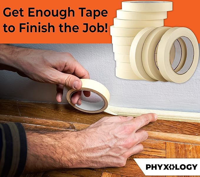 3/4 in Pro-Grade Masking Tape. 60 Yard 12 Pack = 720 Yards of Multi-Use, Easy Tear Tape. Great for Labeling, Painting, Packing and More. Adhesive Leaves No Residue.