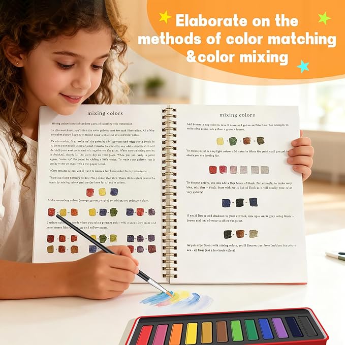 TLM Beautiful Watercolor Workbook for Beginners - Beginner-Friendly Water Coloring Workbooks with 12 Colors Water Coloring Paint Set with Brush(Yellow Flowers)