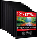 12x12 Stretched Canvases for Painting 100% Cotton Black Painting Canvas, Art Canvases for Oil, Acrylic Paint & Other Painting Media 8 Pack