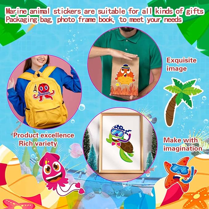 24 Sheets Make Your Own Sea Animals Stickers for Kids Toddlers, Make a Face Stickers Mix and Match Stickers, Ocean Animals Stickers for Kids Party Favors Activities