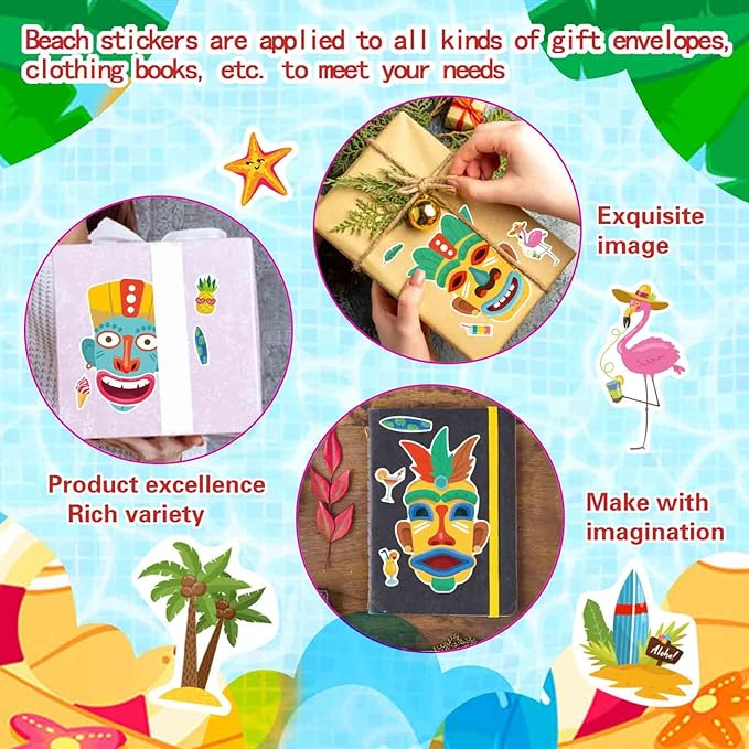 24 Sheets Tiki Make a Face Stickers, Tropical Hawaiian Stickers for Kids Summer Luau Party Favors Decoration