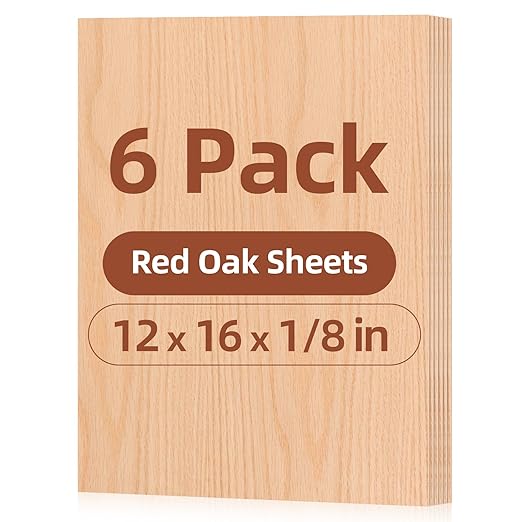 Rowood 6 Pack Oak Plywood Sheets 1/8,12x16x1/8inch,3mm Thin Unfinished Craft Wood for Laser Cutting Blanks,DIY Adult Project Kits for DIY Ornaments,Architectural Model