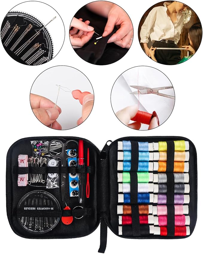 Travel Sewing Kit with Accessories for Kids, Adults, Beginners,Traveler, Portable Sewing Supplies Equipped with 18 Thread Rolls, Needles, Yarn, Thimble, Tape Measure, Scissors