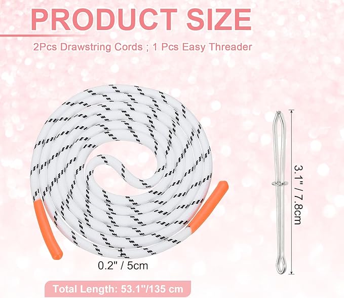 uxcell 2pcs 53inch Drawstring Cords Replacement Drawstring Hoodie String Sewing Tool with Easy Threader for Hoodie Sweatpants Jackets Pants Hats Coats Bags, Orange
