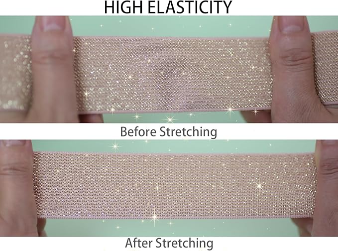JESEP YONG 1.5 inch Glitter Pink Knit Elastic Band for Sewing 5 Yards Metallic Gold Ribbon Trims Spool Non-Slip Heavy Elastic Stretchy Strap for Pants Waistband-Wigs-Skirts-Craft Projects
