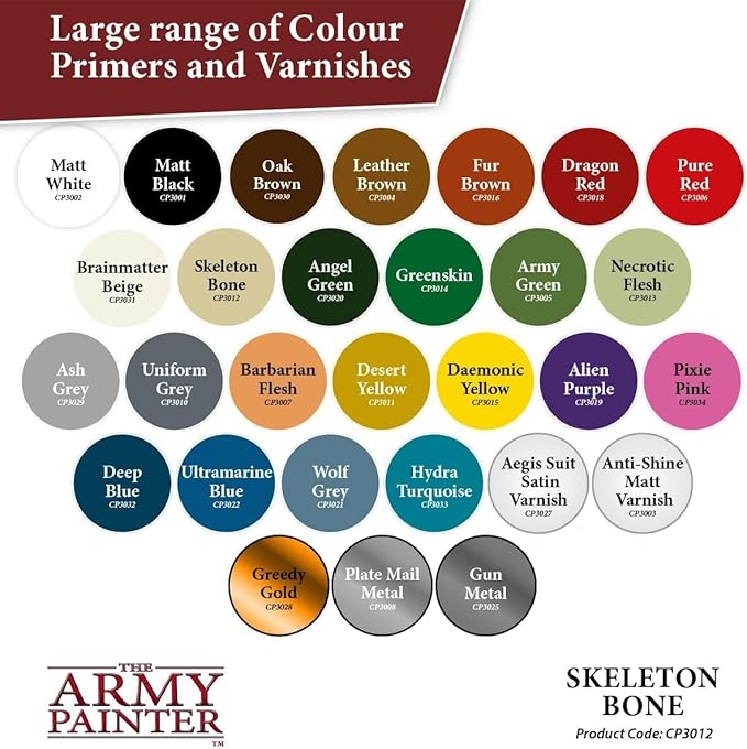 The Army Painter Colour Primer Skeleton Bone, 400 mL Acrylic Spray Primer, Spray Paint Basecoat for Miniature Priming, Tabletop Roleplaying, Boardgames, and Wargames Miniature Modelling