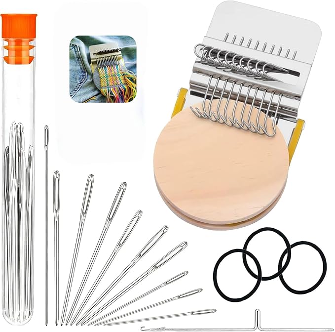 Knitting Kit for Beginners, Portable Patch Darning Kit, Patchwork Weaving Tool Set for Quickly Sewing Repair, Sewing (10 Hooks)
