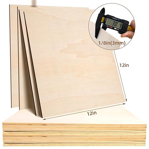 12 Pack Basswood Sheets 1/8, 3 mm Basswood for Laser Cutting, 12X12 Inches Unfinished Wood Sheets for Engraving/Crafts/DIY/Architectural Models/Drawing