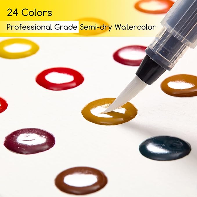 MEEDEN Watercolor Paint Set - 24 Colors Painting Supplies with 10 Watercolor Papers & Brush, Portable Art Paint Kit Perfect as Travel Set for Outdoor Artist