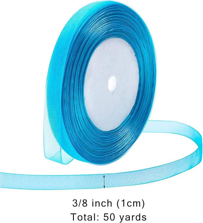 Teal Ribbon for Gift Wrapping 3/8 inch Sheer Organza Ribbon for Flower Bouquet Tulle Chiffon Ribbons for Wedding Invitations Christmas Halloween Decorations Crafts 50 Yards