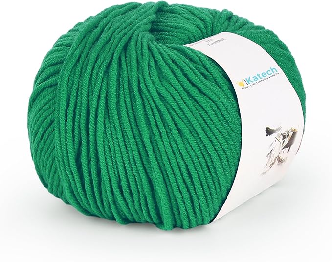 Katech Cotton Yarn for Crocheting-55% Cotton 45% Acrylic-4 Medium (Worsted)-Super Soft Milk Cotton Yarn-Great Crochet and Knitting Starter Kit for Colorful Craft（Dark Green）