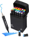 24 Colors Alcohol Markers Set, Dual Tip (Fine & Chisel) Coloring Markers, Permanent Art Drawing Marker for Kids Sketching Adult Coloring with Case and Holders (24 Colors - Black)