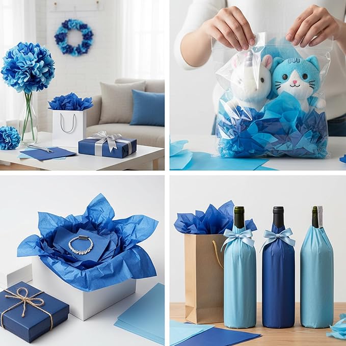 Qilery 500 Sheets Blue Tissue Paper Bulk for Gift Bags 20 x 30 Inch Acid Free Wrapping Paper Sheets for Winter Easter Decoration DIY Crafts, Packing Supplies for Moving, Wedding Party, DIY Flowers