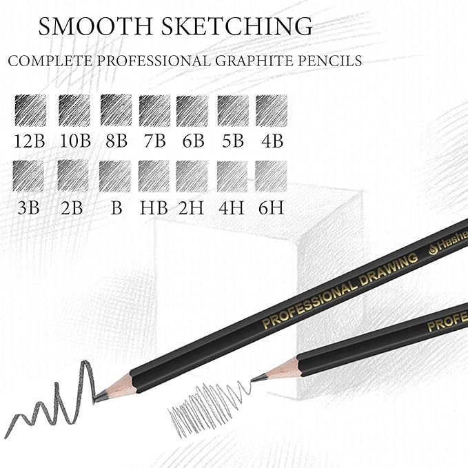 Heshengping Drawing Sketch Pencil Set 14pcs Sketching Pencils 12B 10B 8B 7B 6B 5B 4B 3B 2B B HB 2H 4H 6H Graphite Pencils for Kid Adults Artists Student Beginners Professional