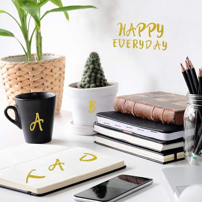 TaoBary 416 Pcs Christmas Letter Stickers 8 Sheets Alphabet Stickers 2 Size Vinyl Cursive Self-adhesive Letter Personalized Decor for Scrapbooking Water Bottle Christmas Craft(1'', 1.5'',Glitter Gold)