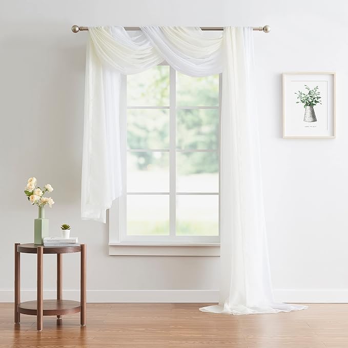 WARM HOME DESIGNS Wedding Arch Draping Fabric Bundle Has 2 144 Inch (12 Feet) Scarves in Beige & White Fabric Colors for Wedding Decoration. AD White & Beige 144”