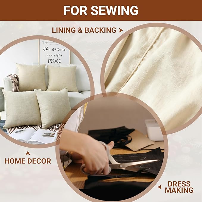 57 Inch 100% Cotton Muslin Fabric, 5Yard Bleached Muslin Linen Fabric by The Yard Suitable for Sewing Embroidery, Garments, Crafts