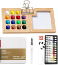 Mini Watercolor Paint Set Pocket Artist Watercolor Travel Set with Mini Paint Palette,Brushes, 12 Colors, Watercolor Sketchbook for Artists Painters Students(Bamboo)