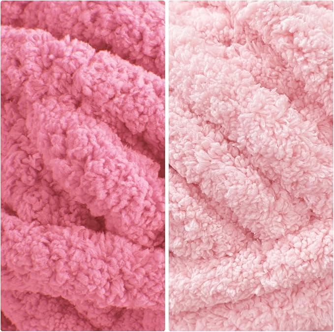 HOMBYS 8 Pack Assorted Chunky Yarn for Crocheting,Super Bulky Large Soft Fluffy Yarn,Plush Fuzzy Yarn,Thick Chenille Yarn for Hand Knitting/Arm Knitting,4 Pink,4 Rose Red(27yds,8 oz Each Skein)