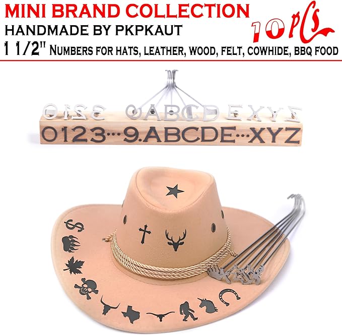 10Pcs Mini 1 1/2" Branding Irons, Number Custom Wood Branding Iron Personalized for Wood Working, Leather Hats, Felt, Cowhide, BBQ Brander & Bread Logo, Steak Branding Iron for Food