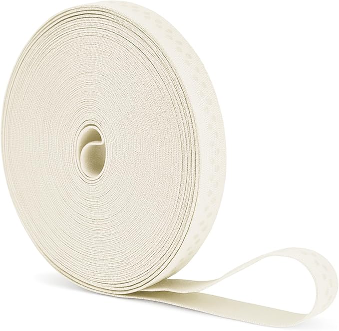 Mandala Crafts 0.5 Inch Elastic Silicone Gripper Tape for Clothing - 10 Yds Dotted Non Slip Elastic Band for Sewing - Off White Silicone Flat Fabric Stretchy Ribbon Straps