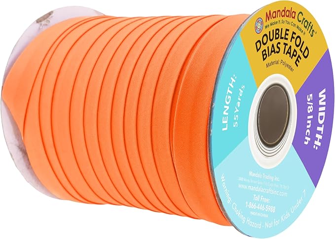 Mandala Crafts 55 Yards 5/8 Inch Orange Double Fold Bias Tape for Sewing - Bias Binding Tape for Quilting Binding, Hemming, Seam, and Fabric Piping