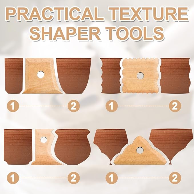 GlikCeil 12 Pcs Pottery Ribs Pottery Tools Pottery Foot Shaper Tools Pottery Trimming Tools Clay Texture Ribs Solid Beech Wood Pottery Ribs for Carving Clay Molds Clay Ceramics